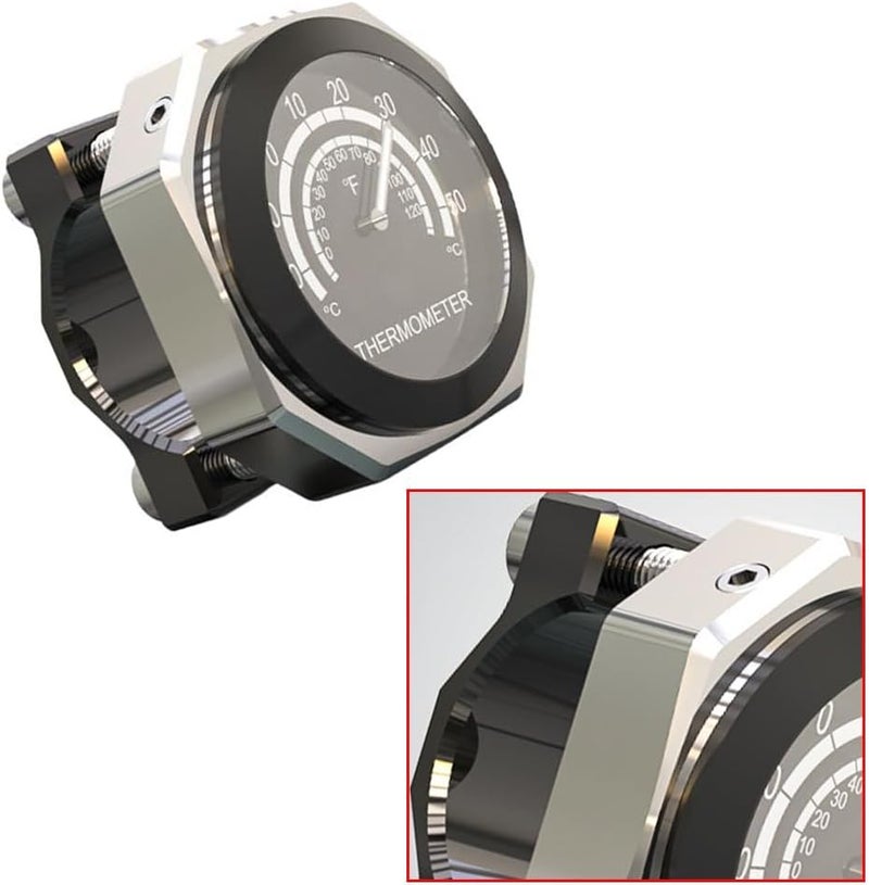 RAGBUSCLE Night Visible Motorcycle Temperature Gauge Handlebar Mount 0.87-1.1 inch, 22-28mm, Compatible with Harley Davidson Compatible with Honda, Bicycle Handlebar Thermometer Gauge, Sliver - Image 4